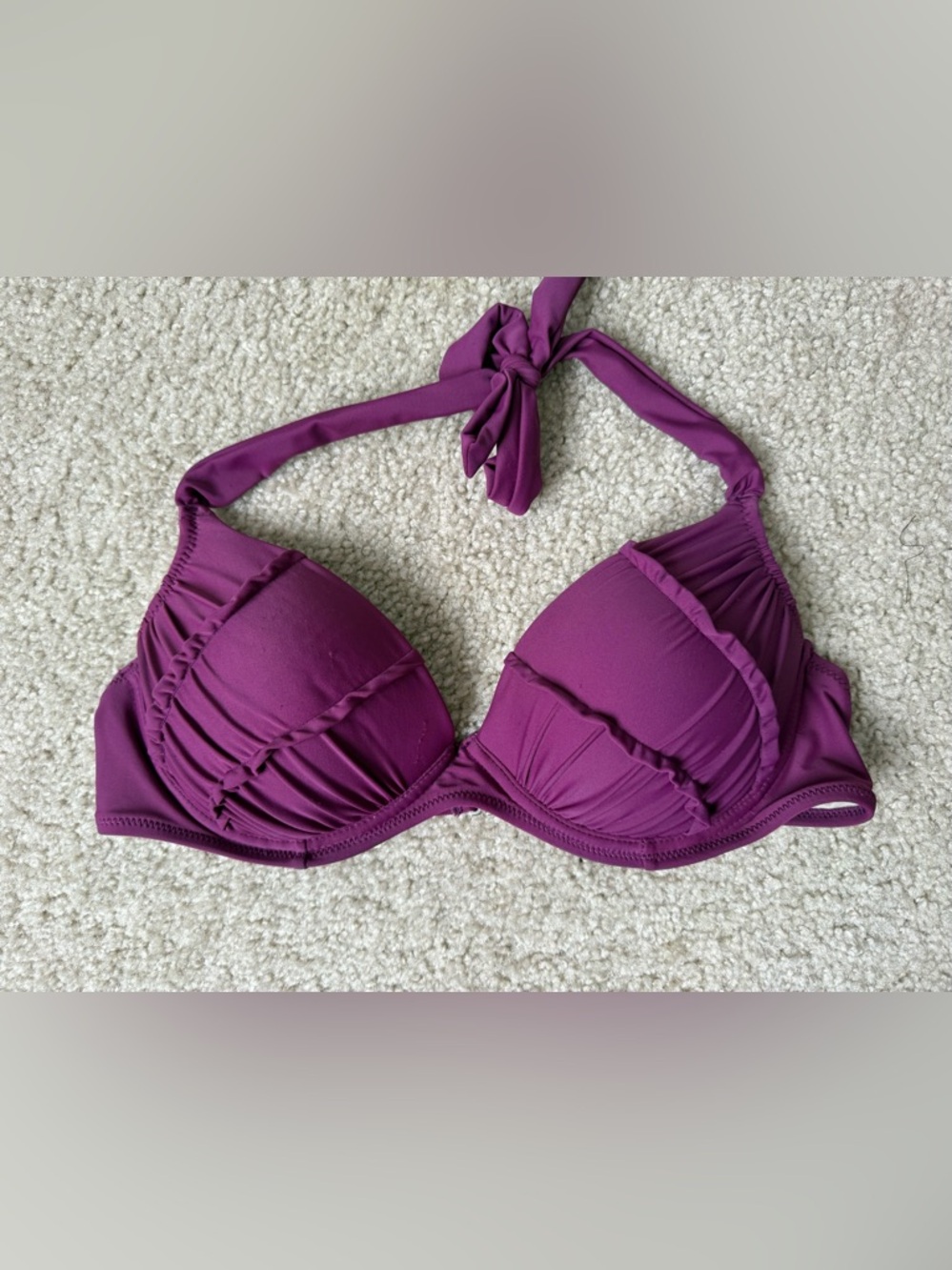 Betsey Johnson Plum Purple Ruffle Halter Bikini Top Size M